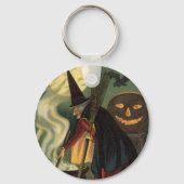 ヴィンテージ ハロウィーン 魔女の魔法の鍋をかき混ぜる キーホルダー (正面)