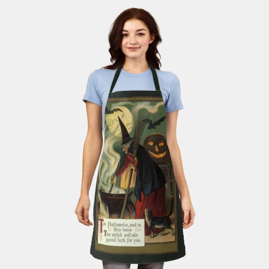 ヴィンテージ ハロウィーン 魔女の魔法の鍋 エプロン (着用した状態)