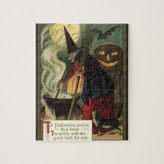 ヴィンテージ ハロウィーン 魔女の魔法の鍋 ジグソーパズル (縦)
