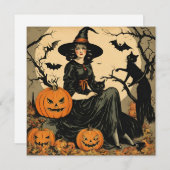 ヴィンテージ ハロウィーン 魔女、かぼちゃ、黒猫、コウモリ シーズンカード (正面/裏面)