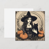 ヴィンテージ ハロウィーン 黒猫の魔女とカボチャ シーズンカード (正面/裏面)