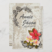 ヴィンテージ ハワイ ハイビスカス フラワー トロピカル ウェディング 招待状 (正面/裏面)