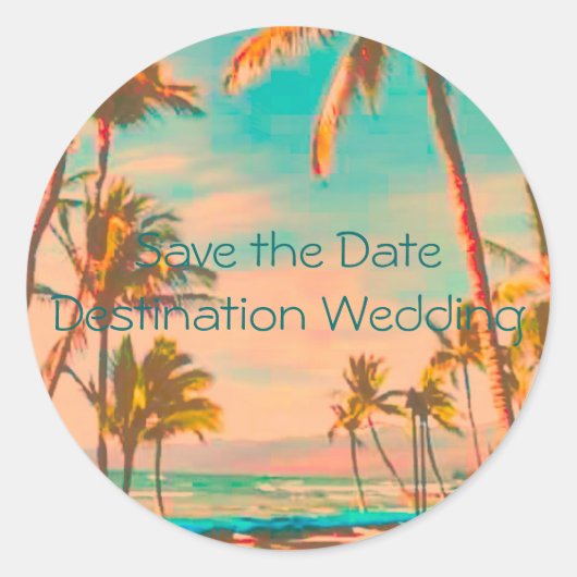 ヴィンテージ ハワイ ビーチ シーン ラウンドシール (正面)