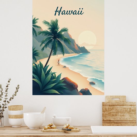 ヴィンテージ ハワイ 旅行 イラスト ポスター (キッチン)