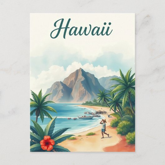 ヴィンテージ ハワイ 旅行 イラスト ポストカード (正面)