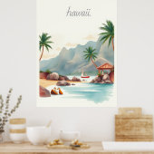 ヴィンテージ ハワイ 水彩画 旅行 イラスト ポスター (キッチン)
