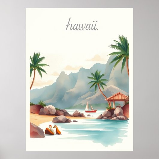 ヴィンテージ ハワイ 水彩画 旅行 イラスト ポスター (正面)
