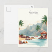 ヴィンテージ ハワイ 水彩画 旅行 イラスト ポストカード (正面/裏面)