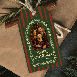 ヴィンテージ ハンドドローンレッド グリーン プリント柄 クリスマス 写真入り ギフトタグ