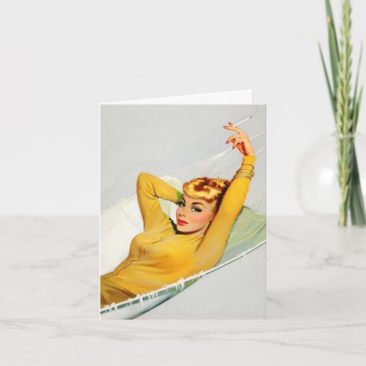 ヴィンテージ「ハンモックの女の子」ノートカード シーズンカード (正面)