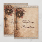 ヴィンテージ ハーツ ロックアンドキー ウェディング レセプション 招待状 (正面/裏面)