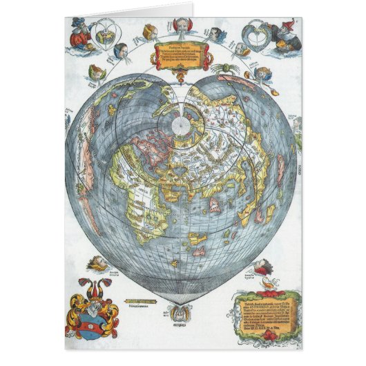 ヴィンテージ ハート型 アンティーク 世界地図 ペーター・アピアン (正面)