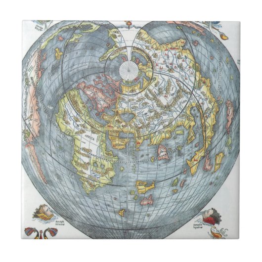 ヴィンテージ ハート型 アンティーク 世界地図 ペーター アピアン タイル (正面)