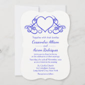 ヴィンテージ ハート コバルトブルー & ホワイト ウェディング ラブ 招待状 (正面)