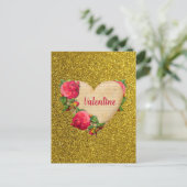 ヴィンテージ ハート ゴールド ラメ バレンタインデー カード (スタンド正面)
