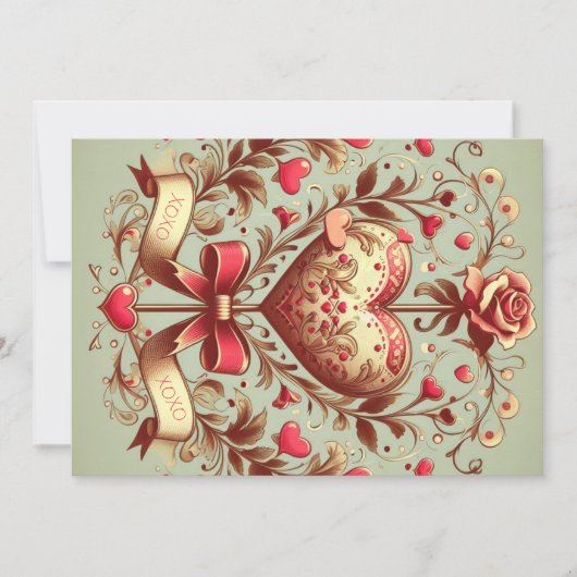 ヴィンテージ ハート バレンタインデー xoxo シーズンカード (正面)