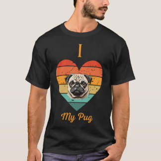 ヴィンテージ ハート パグ 愛してる Tシャツ