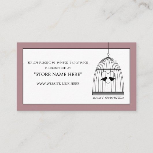 ヴィンテージ ハート 鳥かご ベビーシャワー ギフト レジストリー エンクロージャーカード (正面)