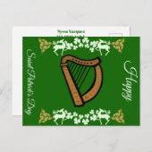 ヴィンテージ ハープ セイントパトリックデー シャムロック ケルト  シーズンポストカード (正面/裏面)