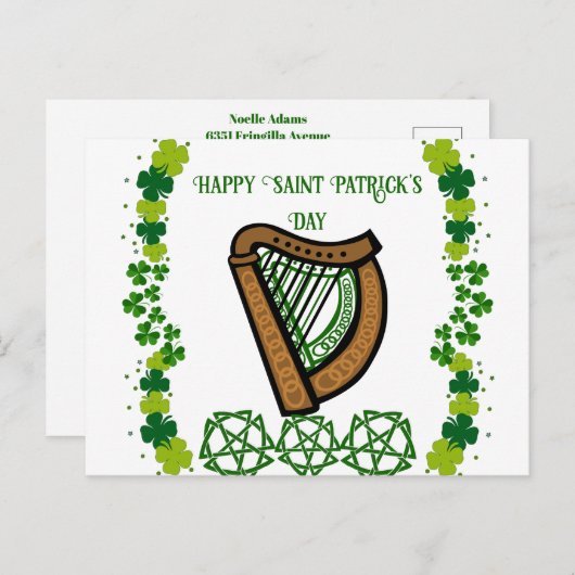 ヴィンテージ ハープ セイントパトリックデー シャムロック ケルト  シーズンポストカード (正面/裏面)