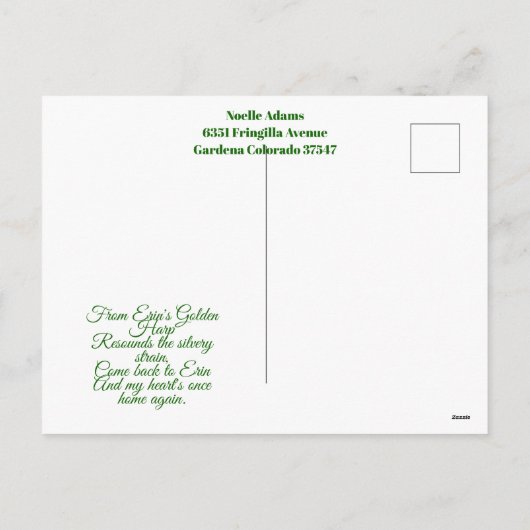 ヴィンテージ ハープ セイントパトリックデー シャムロック ケルト  シーズンポストカード (裏面)