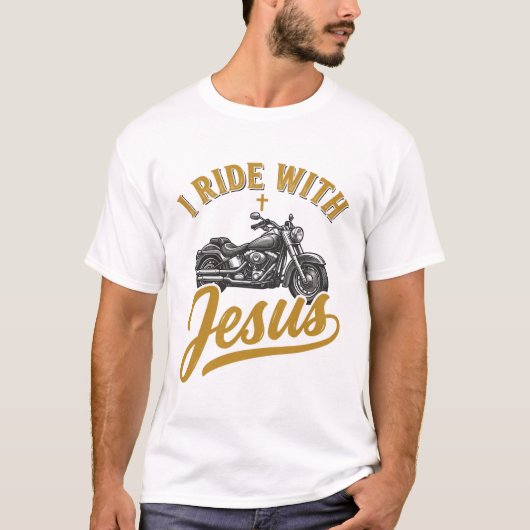 ヴィンテージ バイク キリスト教のバイカー 「イエス様と一緒に走る」 Tシャツ (正面)