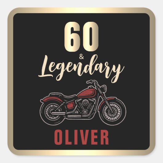 ヴィンテージ バイク 60歳の誕生日 バイクパーティー スクエアシール (正面)