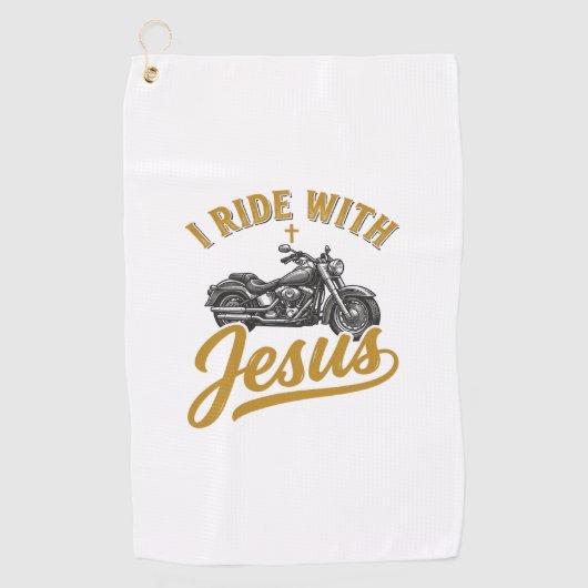 ヴィンテージ バイク Christian Biker I Ride With Jesus ゴルフタオル (正面)