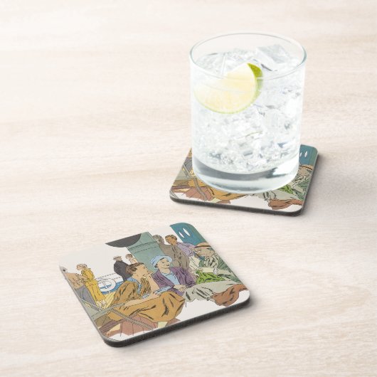 ヴィンテージ・バケーション、旅客船のデッキで楽しむ人々 コースター (右側)