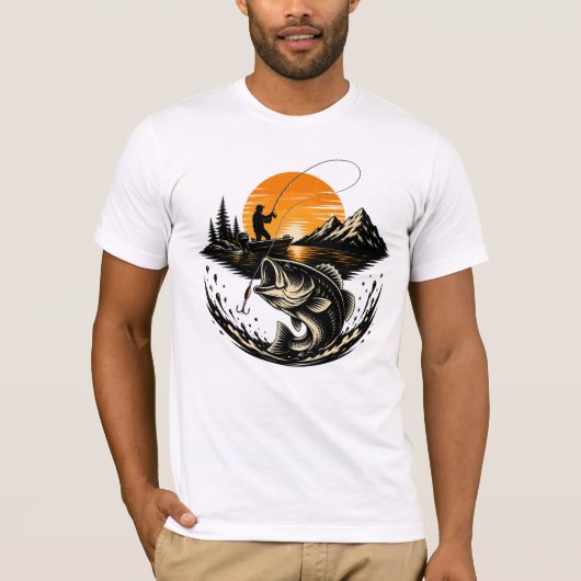 ヴィンテージ バスフィッシング 日没 アングラー デザイン Tシャツ (正面)