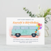 ヴィンテージ バス レトロ 70年代 グルービー 誕生日パーティー 招待状 (スタンド正面)