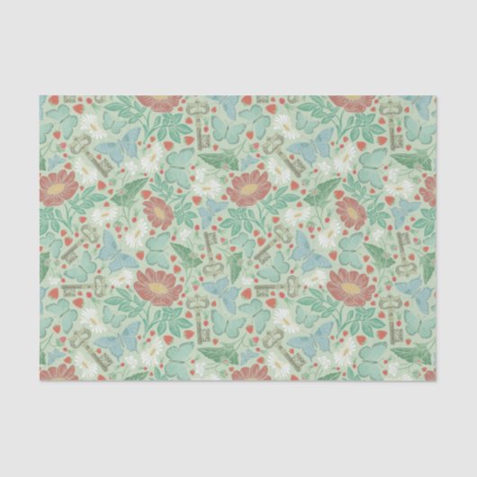 ヴィンテージ バタフライ オールドキー ホワイトデイジー ライト 薄葉紙 (正面)