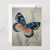 ヴィンテージ バタフライ No. 2 水彩画アート ポストカード (正面/裏面)