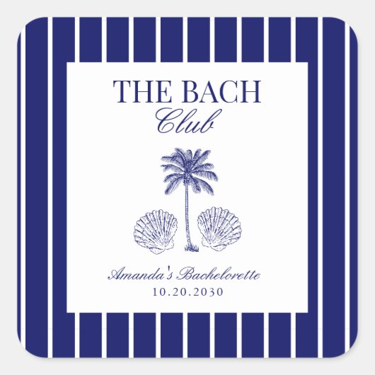 ヴィンテージ バッハ クラブ ネイビー ビーチ ブライズメイド お礼品 スクエアシール (正面)