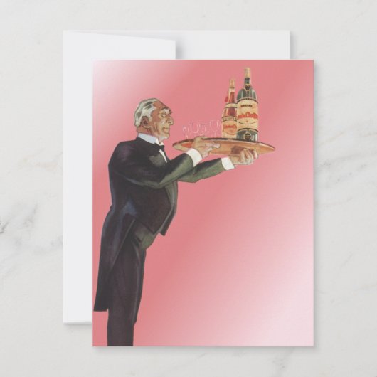 ヴィンテージ・バトラーがタキシードで盆にワインを運ぶ (正面)