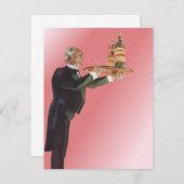 ヴィンテージ・バトラーがタキシードで盆にワインを運ぶ (正面/裏面)