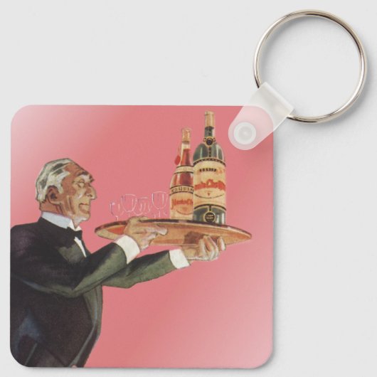ヴィンテージ・バトラーがタキシードで盆にワインを運ぶ キーホルダー (裏面)