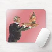 ヴィンテージ・バトラーがタキシードで盆にワインを運ぶ マウスパッド (マウス)