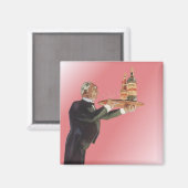 ヴィンテージ・バトラーがタキシードで盆にワインを運ぶ マグネット (正面/裏面)