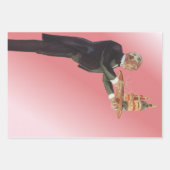 ヴィンテージ・バトラーがタキシードで盆にワインを運ぶ ラッピングペーパーシート (正面3)