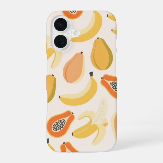 ヴィンテージ バナナとパパイヤ柄 iPhone 16ケース (裏面)