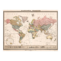 ヴィンテージ バニラカラーの世界地図ポスター