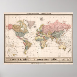 ヴィンテージ バニラカラーの世界地図ポスター ポスター