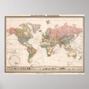 ヴィンテージ バニラカラーの世界地図ポスター ポスター