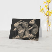 ヴィンテージ-バニーおよび子ネコ、 カード (黄色い花)