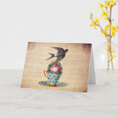 ヴィンテージ、バラ、ティーカップ カード (黄色い花)