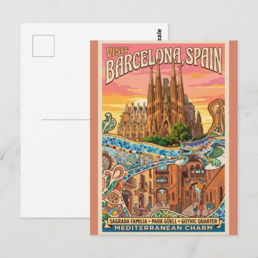 ヴィンテージ バルセロナ スペイン 旅行 ポストカード - サグラダファミリア (正面/裏面)