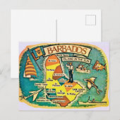 ヴィンテージ バルバドス マップ ポストカード (正面/裏面)