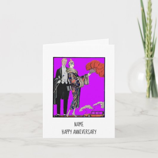 ヴィンテージ・バルビエ カップル ハッピーアニバーサリー カード (正面)