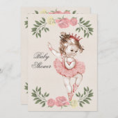 ヴィンテージ バレリーナ ローズ ローレル ベビーシャワー 招待状 (正面/裏面)